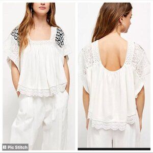 Anthropologie Free People Women's Oversized prairie Days Top Blouse Medium Knit